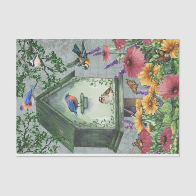 Papier Mousseline Oiseaux et fleurs (Recto)
