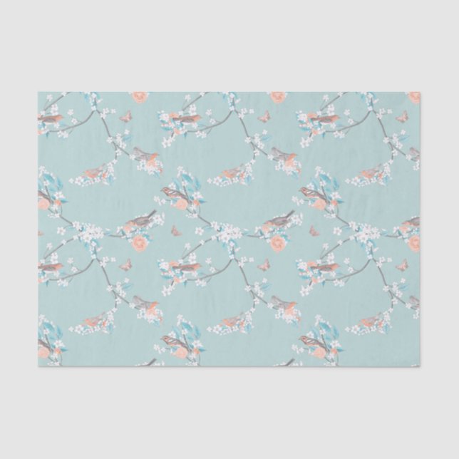 Papier Mousseline Oiseaux et fleurs (Recto)