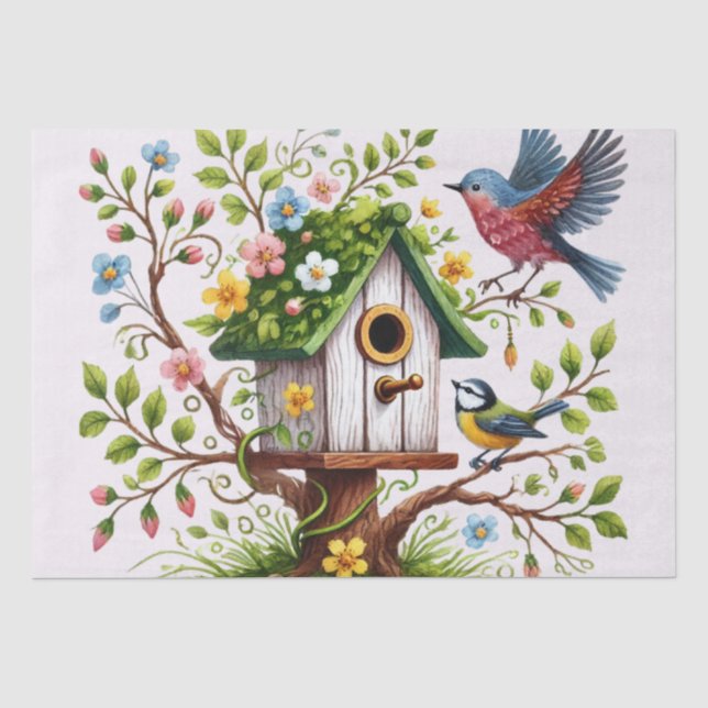 Papier Mousseline Oiseaux et fleurs charmants (Recto)