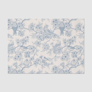 Papier Mousseline Oiseaux et fleurs de cerisier en bleu et blanc cas