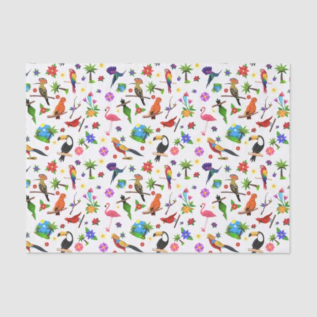 Papier Mousseline Oiseaux et fleurs Papier de tissus (Recto)