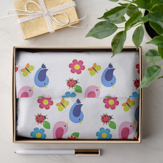 Papier Mousseline Oiseaux et fleurs printemps (Cadeau)