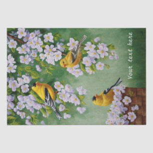 Papier Mousseline Oiseaux Goldfinch & Fleurs de fleurs de pomme