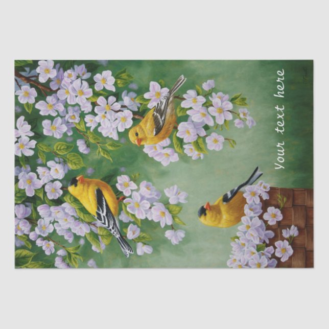 Papier Mousseline Oiseaux Goldfinch & Fleurs de fleurs de pomme (Recto)