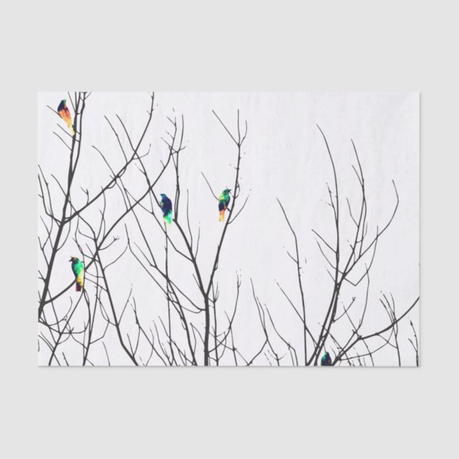 Papier Mousseline Oiseaux lumineux artistiques sur des branches (Recto)