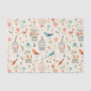 Papier Mousseline Oiseaux lunaires en Vintage bleu et orange