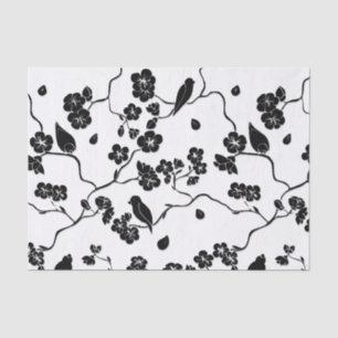 Papier Mousseline Oiseaux Motifs noirs et blancs sur les fleurs de c