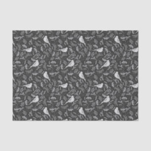 Papier Mousseline Oiseaux noirs et blancs d'hiver brillants Motif fl
