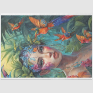 Papier Mousseline Oiseaux nymphe et papillon des arbres