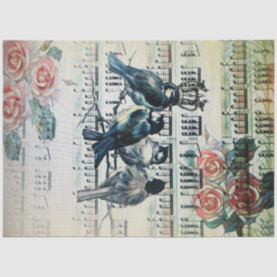 Papier Mousseline Oiseaux romantiques sur une branche