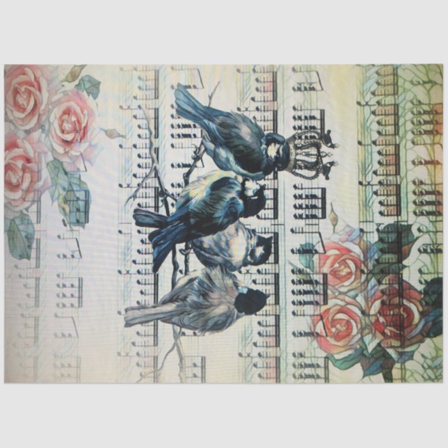 Papier Mousseline Oiseaux romantiques sur une branche (Recto)