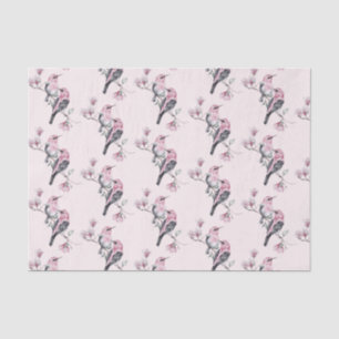 Papier Mousseline Oiseaux roses et noirs sur un Motif de branche d'a