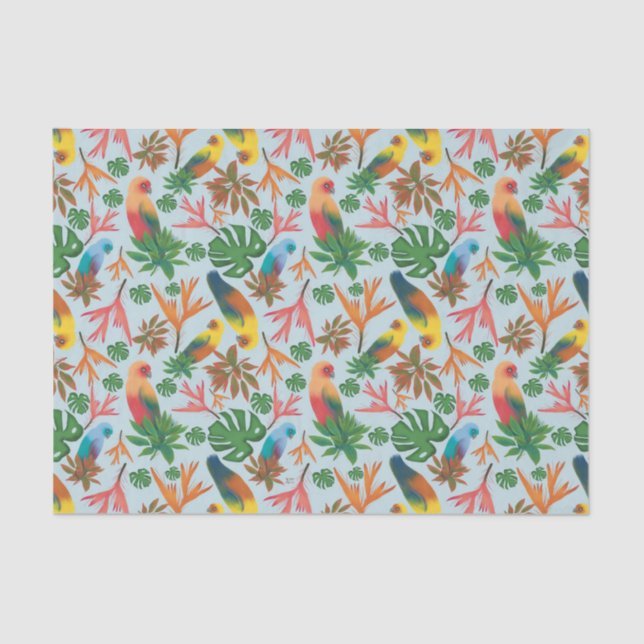 Papier Mousseline Oiseaux tropicaux Motif floral Pastel (Recto)