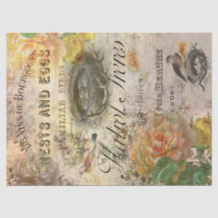 Papier Mousseline Oiseaux vintages en français Ephemera Découpage