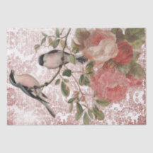 Oiseaux vintages et Roses Shabby Chic Tissu Papier