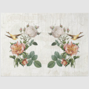 Papier Mousseline Oiseaux vintages Fleurs botaniques Ephémère Découp