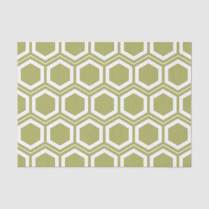 Papier Mousseline Olive Green et White Honeycomb Motif