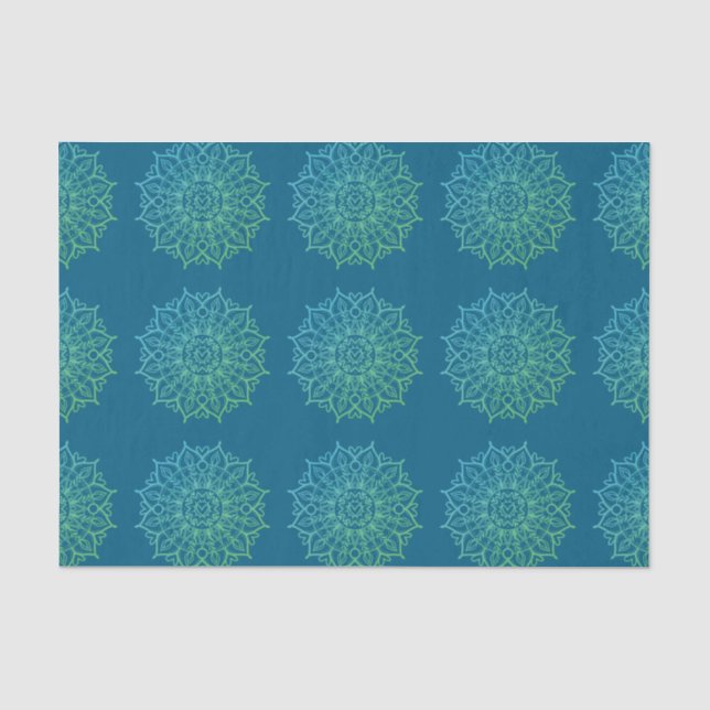 Papier Mousseline Ombre vert bleu moderne Mandala Boho Découpage (Recto)