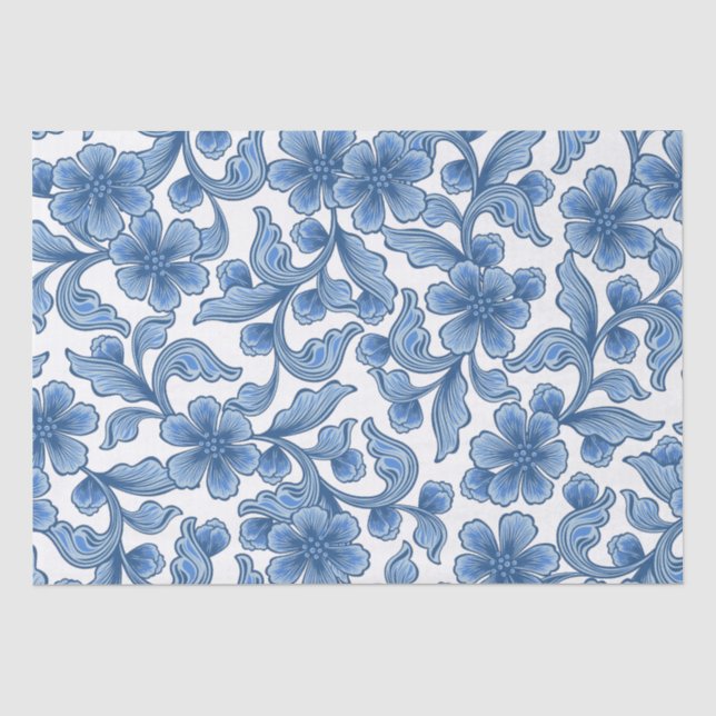 Papier Mousseline Omphalodes Floral Bleu (Recto)