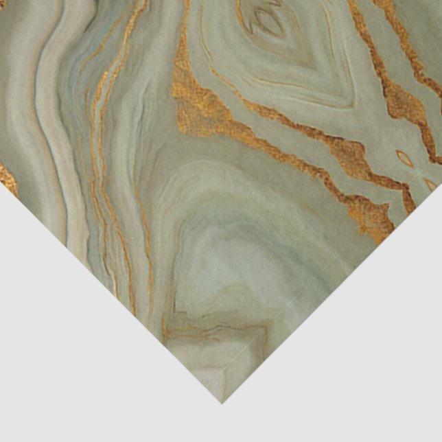 Papier Mousseline Onyx Vert Sauge Avec Or  (Détail)