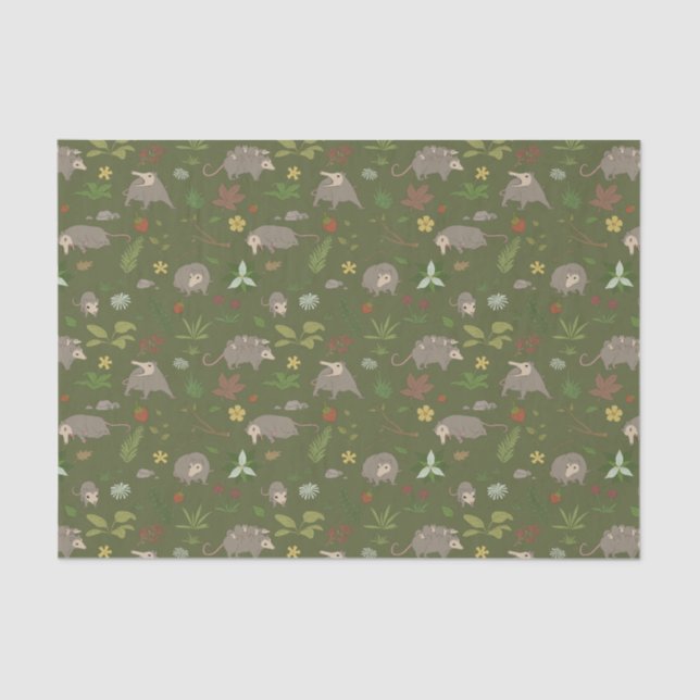 Papier Mousseline Opossum dans un champ de Berry en vert (Recto)