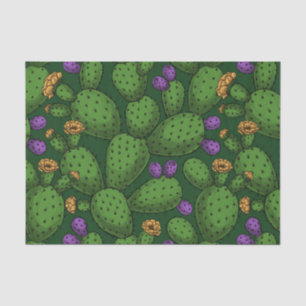 Papier Mousseline Opuntie de floraison sur vert foncé