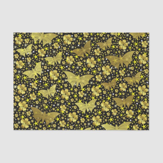 Papier Mousseline or, brillant, brillant, papillons, exclusive (Recto)