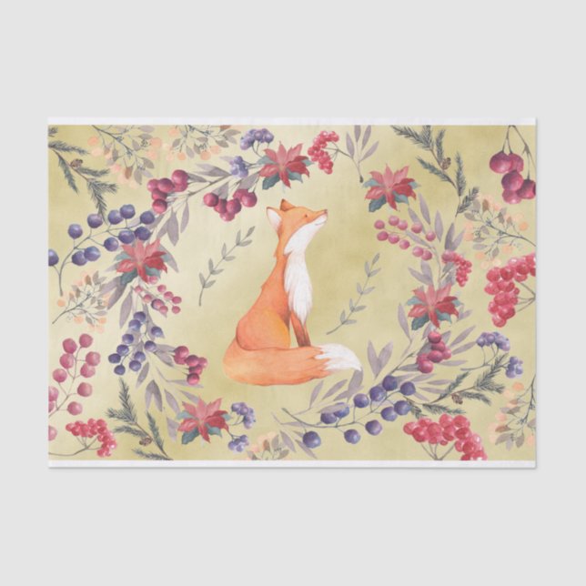 Papier Mousseline Or de baies d'hiver de Fox d'aquarelle (Recto)