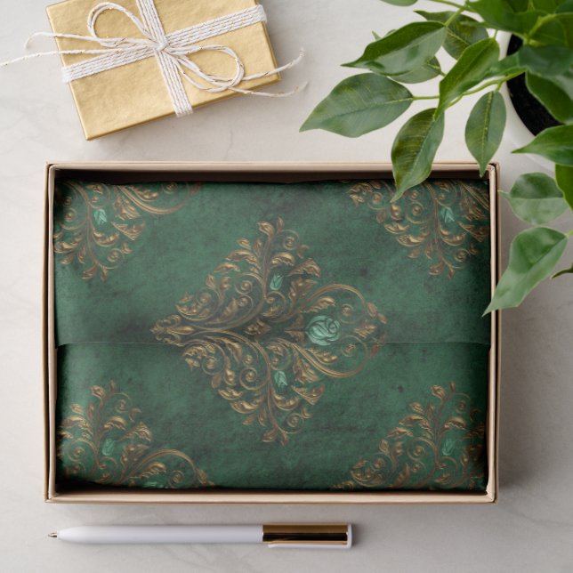Papier Mousseline Or Émeraude Français  (Cadeau)