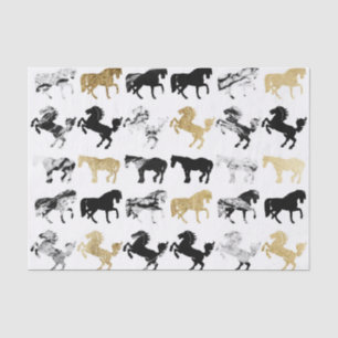 Papier Mousseline Or et chevaux modernes de marbre noirs et blancs