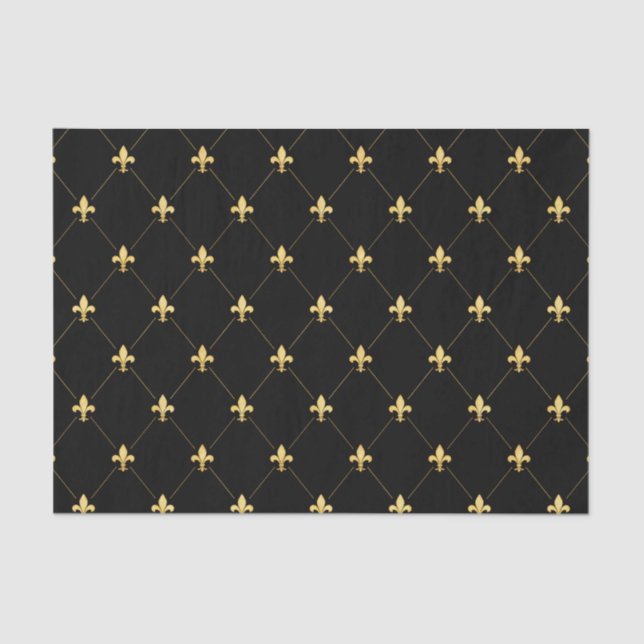 Papier Mousseline Or Fleur de Lis Noir (Recto)