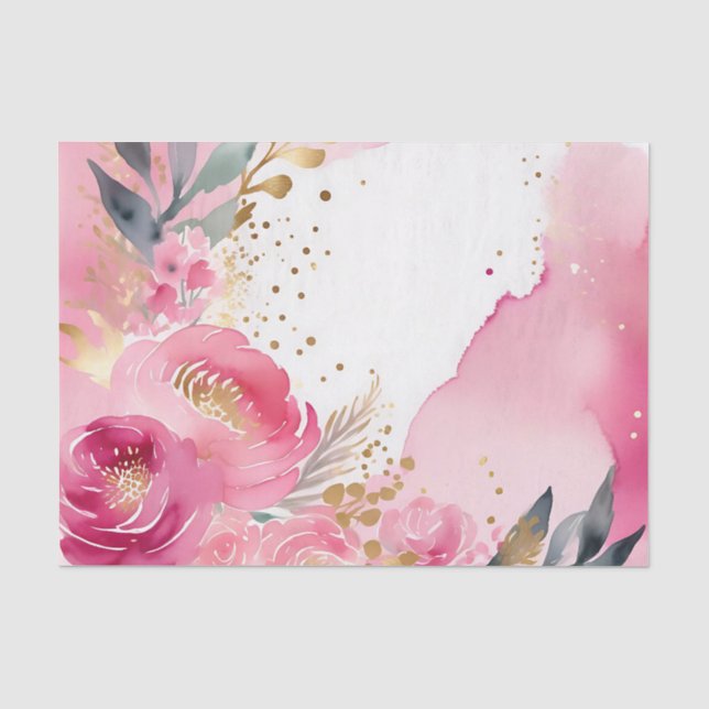 Papier Mousseline Or Floral Rose de luxe (Recto)