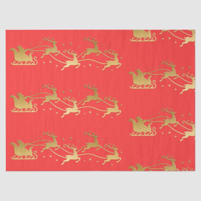 Papier Mousseline Or JOYEUX sur Noël Rouge (Recto)