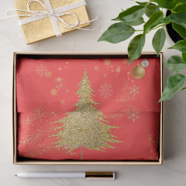 Papier Mousseline Or JOYEUX sur Noël Rouge (Cadeau)