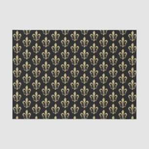 Papier Mousseline Or métallique sur Fleur de lis français noir Tissu