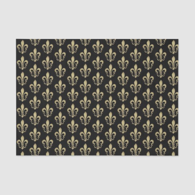 Papier Mousseline Or métallique sur Fleur de lis français noir Tissu (Recto)