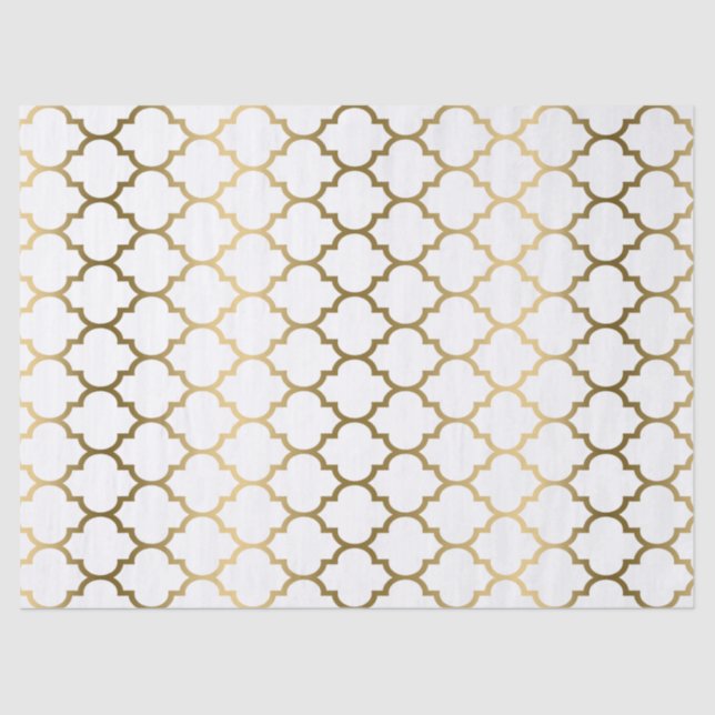 Papier Mousseline Or moderne et motif blanc de Quatrefoil (Recto)