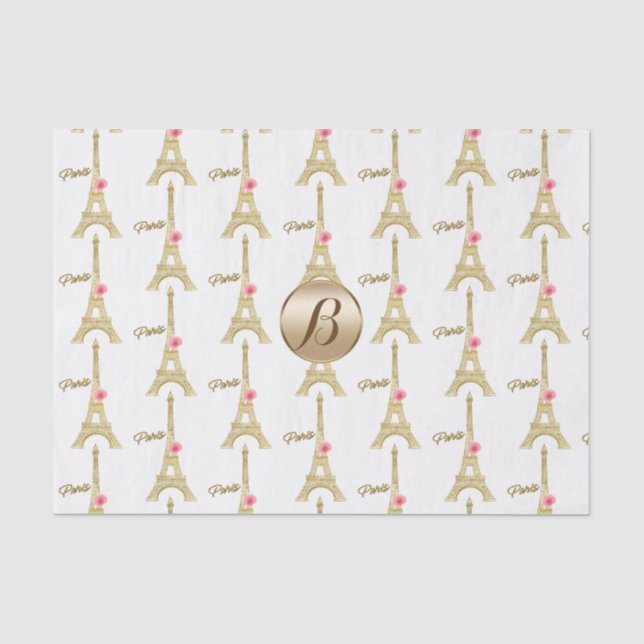 Papier Mousseline Or Paris Tour Eiffel Monogramme Moderne Fête (Recto)