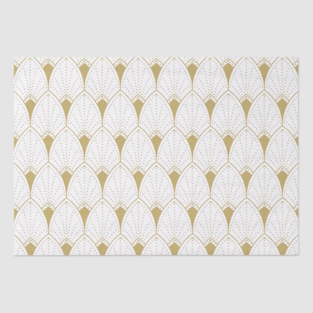 Papier Mousseline Or sur Motif géométrique Art déco blanc (Recto)