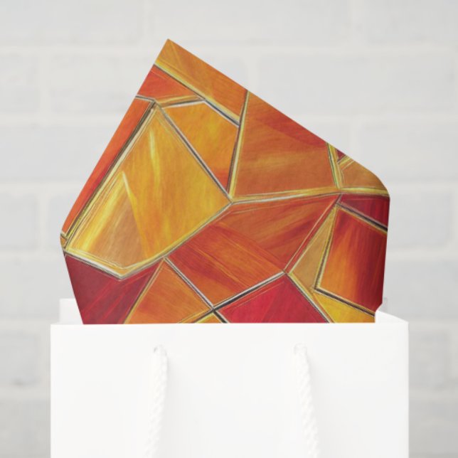 Papier Mousseline Orange and gold Stained Glass Mosaic Pattern (Sac cadeau)