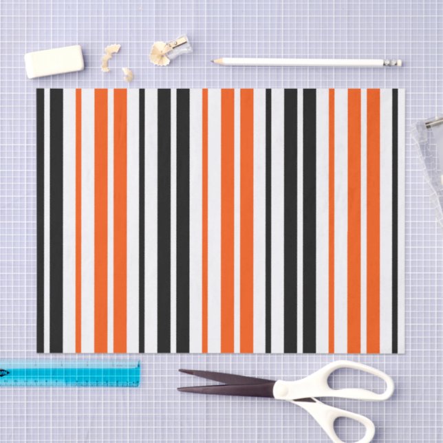 Papier Mousseline Orange Black White Stripes Pattern Design  (Artisanat)