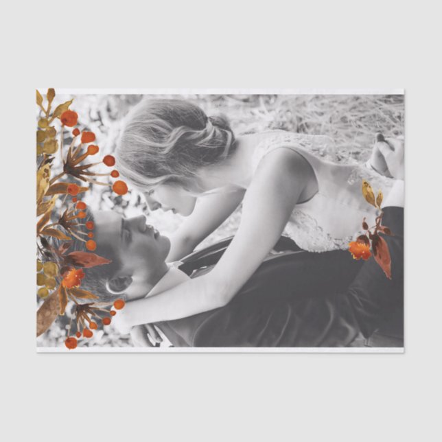 Papier Mousseline Orange Brown Feuillage Ajouter Votre Propre Photo (Recto)