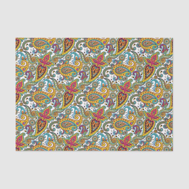 Papier Mousseline Orange de turquoise de motif de la Reine Paisley (Recto)
