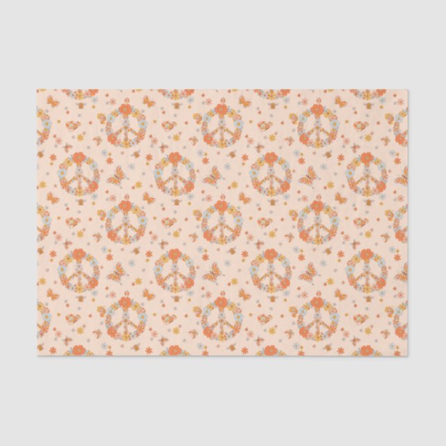 Papier Mousseline Orange Peace Floral (Recto)
