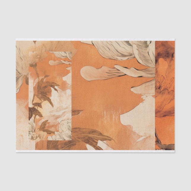 Papier Mousseline Orange Peonies Découpage Design (Recto)