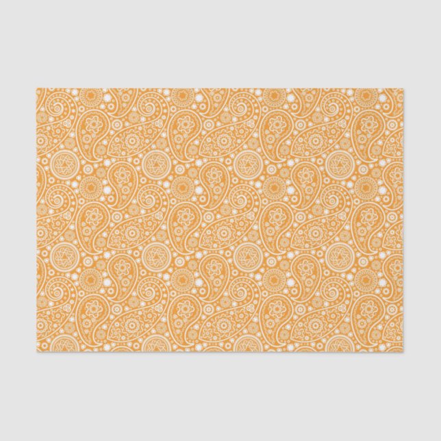 Papier Mousseline Orange Retro Paisley (Recto)