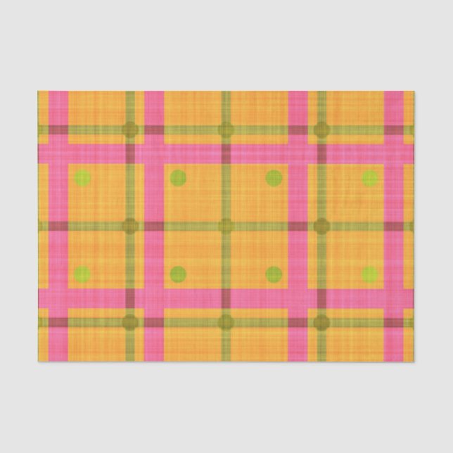 PAPIER MOUSSELINE ORANGE ROSE VERT JAUNE PLAID POIS (Recto)