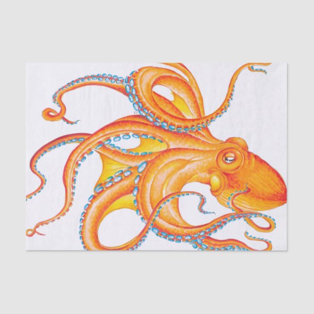 Papier Mousseline Orange Rouge Kraken Octopus Danse d'Art (Recto)