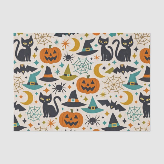 Papier Mousseline Orange sarcelle rétro Halloween milieu du siècle  (Recto)