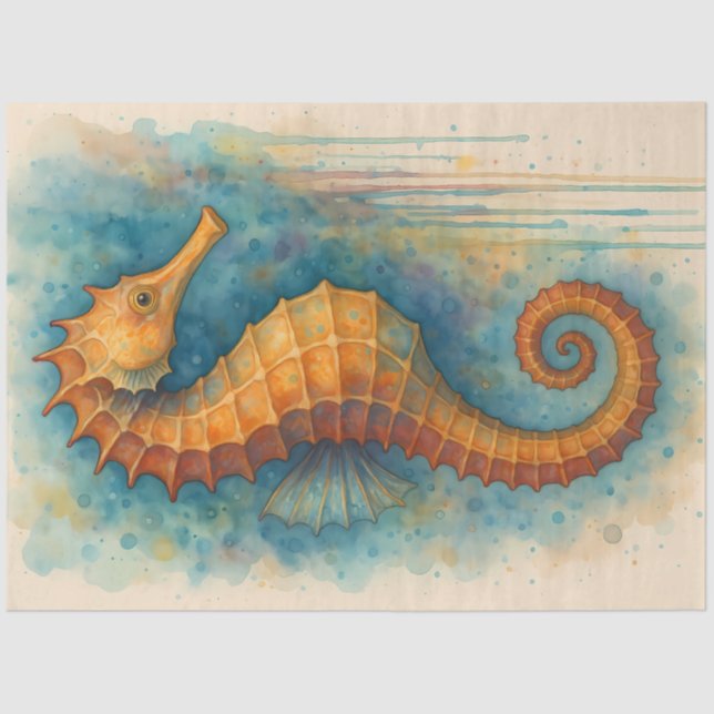 Papier Mousseline Orange Seahorse Nautical Coastal Art for Decoupage (Recto)